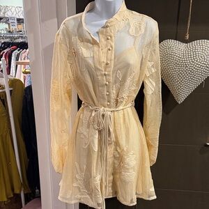 Chic Cream Lace Long Sleeve Dress